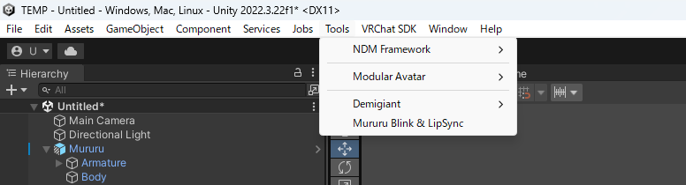 Tools メニューの Mururu Blink & LipSync